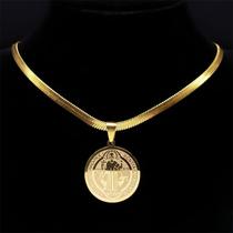 Colar Medalha de São Bento Dourado Feminino 25mm em Aço Inoxidável Antialérgico com Corrente Cobra 4010cm Pingente Religioso Resistente à Água Colar Medalha de São Bento Dourado Feminino 25mm em Aço Inoxidável Antialérgico com Corrente Cobra 4010cm Pingente Religioso Resistente à Água