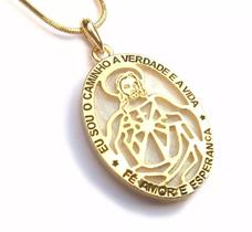 Colar Medalha Jesus Misericordioso Folheado A Ouro 18k