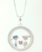 Colar Medalha Mãe e Filhos - Menina e Menino prata