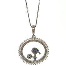 Colar Medalha Mãe e Filhos - Menino azul cristal ródio negro