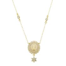 Colar medalha nossa senhora das graças zircônias folheado a ouro 18k