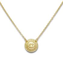 Colar Medalha Olho Grego em Relevo Banhado a Ouro 18K Colar Medalha Olho Grego em Relevo Banhado a Ouro 18K