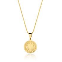 Colar Medalha São Bento grande banhado em ouro 18k - 2,5 cm