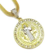 Colar Medalha São Bento Zirconias Banho De Ouro 18k 4658