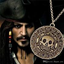 Colar Medalhão Asteca Escudo Caveira Piratas Do Caribe Metal