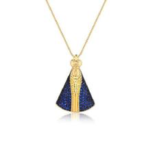 Colar Médio Nossa Senhora Aparecida Zircônia Azul Semi Joia