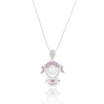 Colar Menina Grande Com Micro Zircônias Rosa Banhado a Prata Colar Menina Grande Com Micro Zircônias Rosa Banhado a Prata