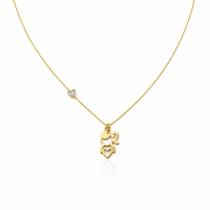 Colar Menina Vazada Coração Cravejado Zirconia Feminino Banhado a Ouro 18k