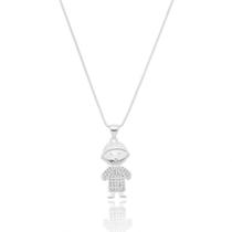 Colar Menino de Touca com Micro Zircônias Cristal Banhado a Prata