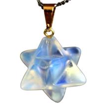 Colar Merkaba Pedra da Lua Opalina Presilha Dourada