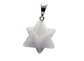 Colar Merkaba Pedra Quartzo Leitoso Presilha Prateado