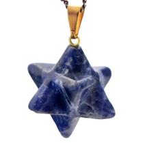 Colar Merkaba Pedra Sodalita Azul Presilha Dourada