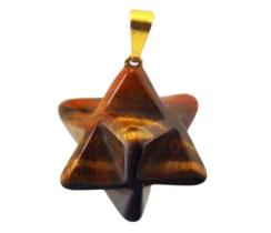 Colar Merkaba Pingente Pedra Olho de Tigre Presilha Dourado