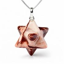 Colar Merkabah Jaspe Brecha Pedra Natural Pino Prata 950