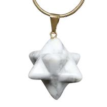Colar Merkabah Pedra Howlita Branca Pino e Presilha Prateada Colar Merkabah Pedra Howlita Branca Pino e Presilha Prateada