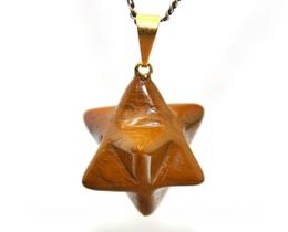 Colar Merkabah Pedra Jaspe Amarelo com Presilha Dourado