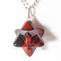 Colar Merkabah Pedra Obsidiana Mahogany Montagem Prata 950