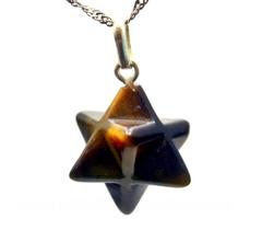 Colar Merkabah Pedra Olho de Falcão Montagem Pino Prata 950