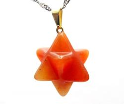 Colar Merkabah Pedra Quartzo Laranja Pino Dourada