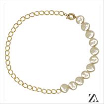 Colar metade pérola achatada metade elos médios