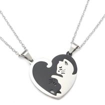 Colar Metades Coração Casal Best Friends Gato Mia E Mio Par Colar Metades Coração Casal Best Friends Gato Mia E Mio Par