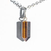 Colar Micro Pontinha Pedra Olho de Tigre Prata 950 15mm