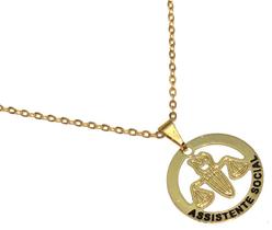 Colar Minha Profissão Serviço Social Folheado Ouro 18k Colar Minha Profissão Serviço Social Folheado Ouro 18k