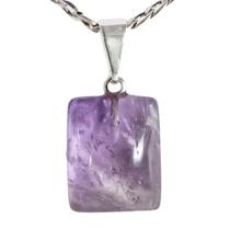 Colar Mini Ametista Retangular 14mm Liso Pino Prateado