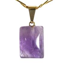 Colar Mini Ametista Retangular 14mm Natural Pino Dourado