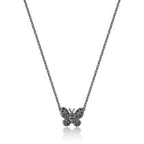 Colar mini borboleta cravejado banhado a ródio negro - zircônias Colar mini borboleta cravejado banhado a ródio negro - zircônias
