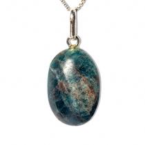 Colar Mini Cabochão Oval Apatita Azul 16mm Pino Prata 950