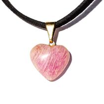 Colar Mini Coração Amazonita Pink Pedra Natural Dourado