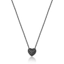 COLAR MINI CORAÇÃO CRAVEJADO BANHADO A RÓDIO NEGRO - Joia Elegante