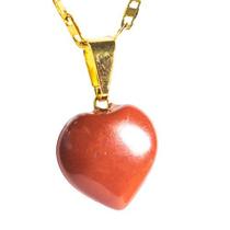 Colar Mini Coração Jaspe Vermelho 15mm Pedra Natural Dourado