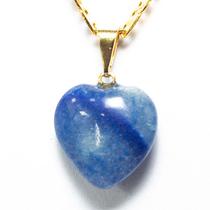 Colar Mini Coração Quartzo Azul 15mm Pedra Natural Dourado
