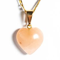 Colar Mini Coração Quartzo Goiaba Pedra Natural Dourado