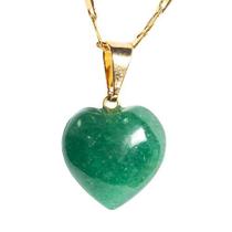 Colar Mini Coração Quartzo Verde Pedra Natural Dourado