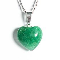 Colar Mini Coração Quartzo Verde Pedra Natural Prateado