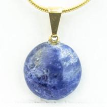 Colar Mini Disco Sodalita Azul Pedra Natural Pino Dourado