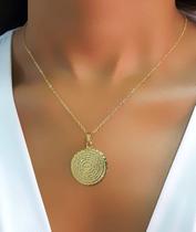 Colar Mini Elo com Medalha Oração Pai Nosso Banhado a Ouro