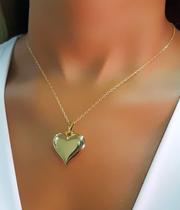 Colar Mini Elo com Pingente Coração Liso Banhado a Ouro