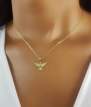 Colar Mini Elo Pingente Espírito Santo Liso Banhado a Ouro