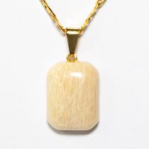Colar Mini Feldspato Retangular 20mm Liso Natural Dourado