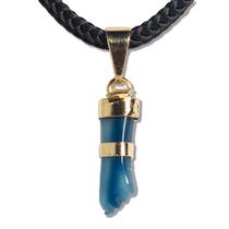 Colar Mini Figa Pedra Ágata Azul Montagem Dourado