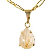Colar Mini Gota Rutilo no Cristal Natural Garra Dourado