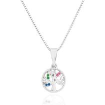 Colar Mini Mandala Árvore da Vida Colorida Banhado a Prata