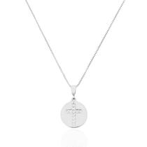Colar Mini Medalha e Crucifixo Cristal Banhado a Prata