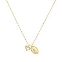 Colar mini medalha nossa senhora das graças mini coração zircônias folheado a ouro 18k