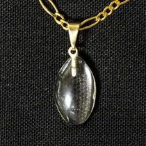 Colar Mini Navete 20mm Pedra Cristal Quartzo Natural Dourado