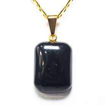 Colar Mini Obsidiana Negra Retangular 20mm Natural Dourado